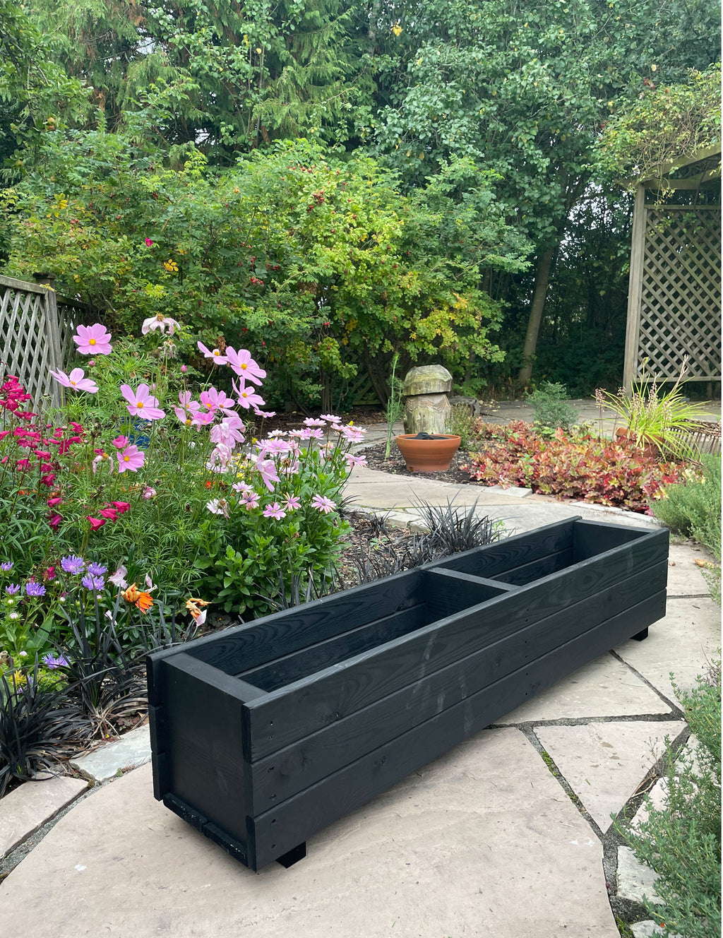 Rectangular Wooden Garden Planters – Outdoor Heavy-Duty Wooden Troughs Black