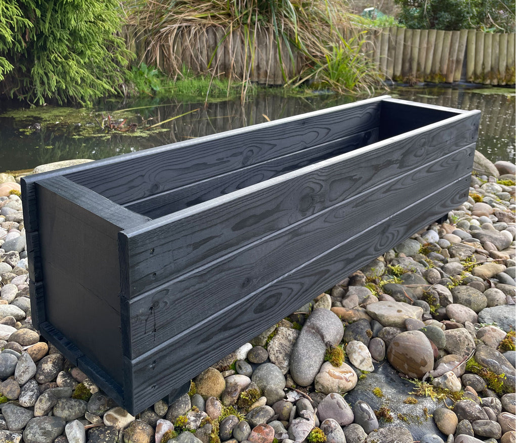 Rectangular Wooden Garden Planters – Outdoor Heavy-Duty Wooden Troughs Black