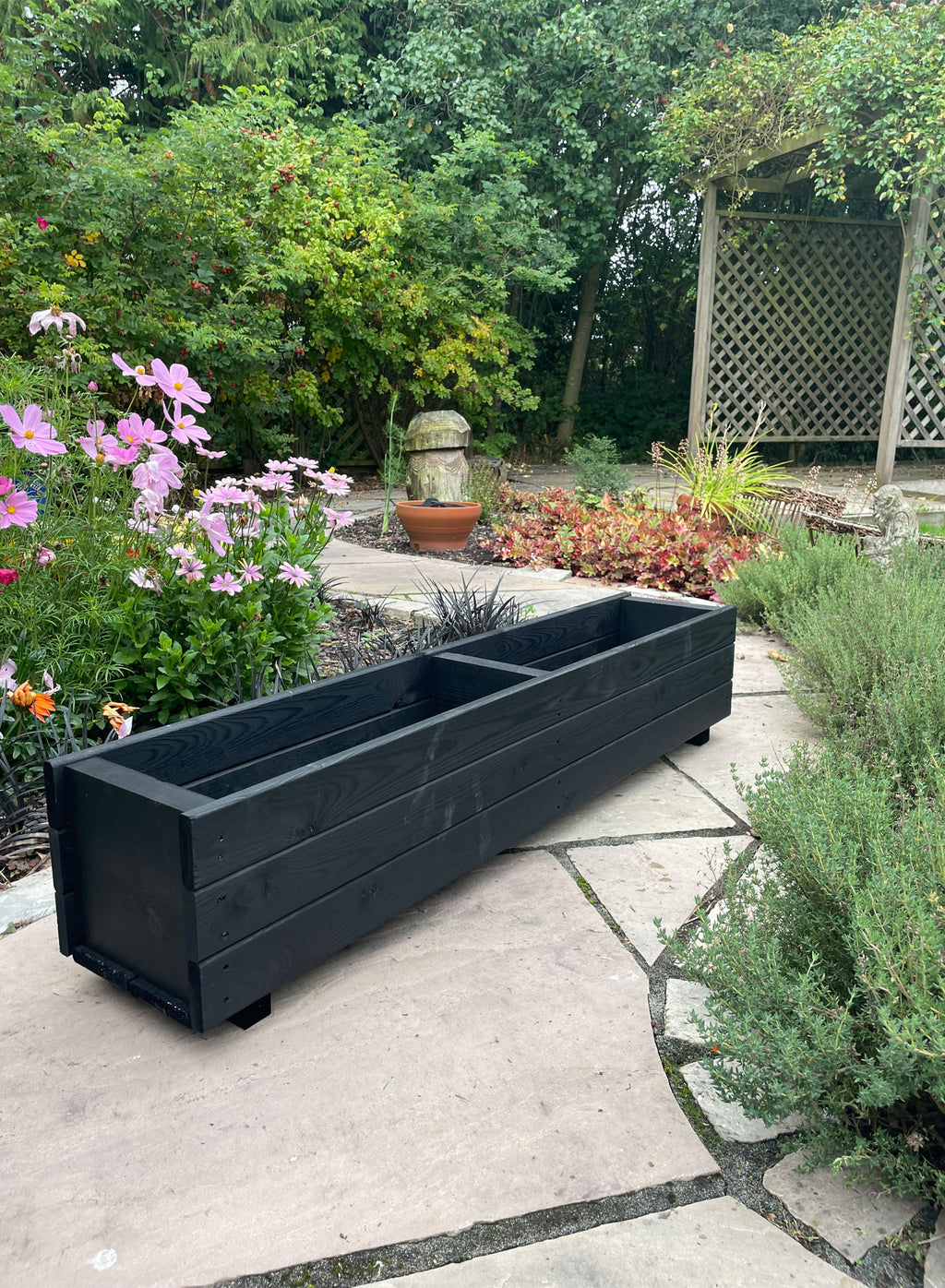 Rectangular Wooden Garden Planters – Outdoor Heavy-Duty Wooden Troughs Black