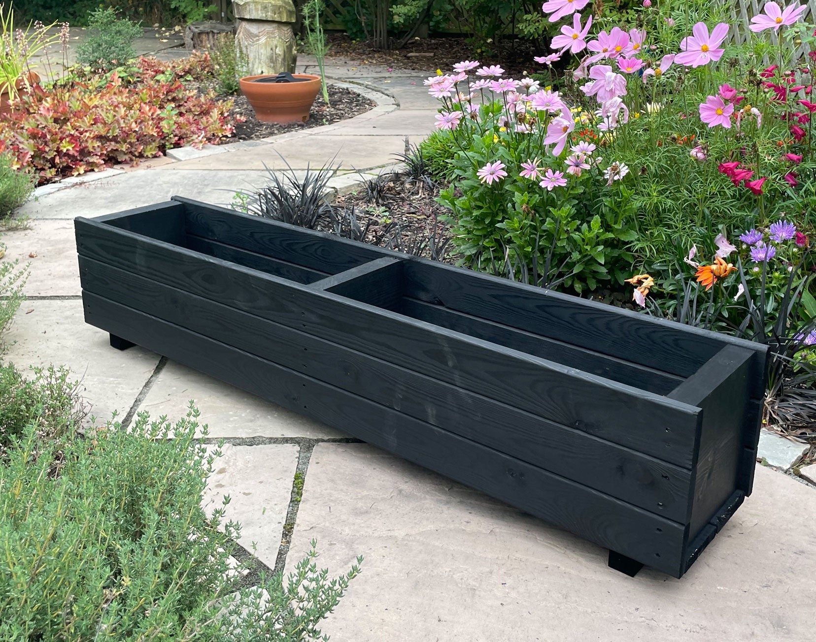 Rectangular Wooden Garden Planters – Outdoor Heavy-Duty Wooden Troughs Black