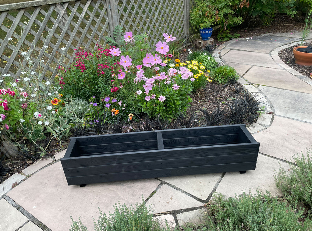 Rectangular Wooden Garden Planters – Outdoor Heavy-Duty Wooden Troughs Black