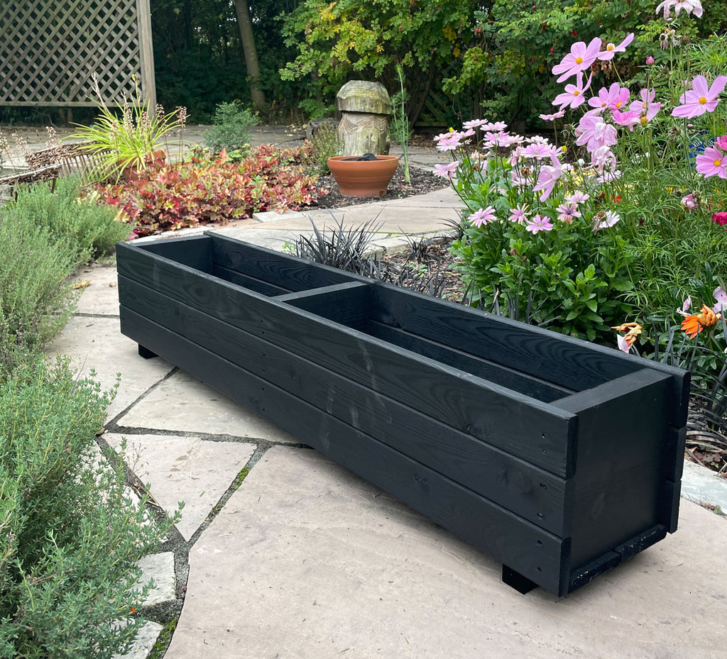 Rectangular Wooden Garden Planters – Outdoor Heavy-Duty Wooden Troughs Black