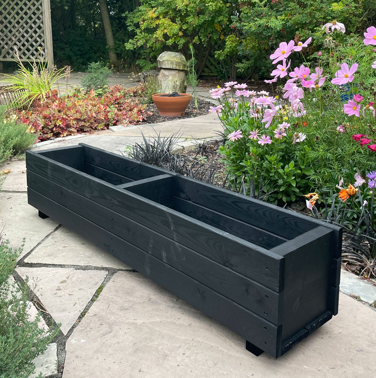 Rectangular Wooden Garden Planters – Outdoor Heavy-Duty Wooden Troughs Black