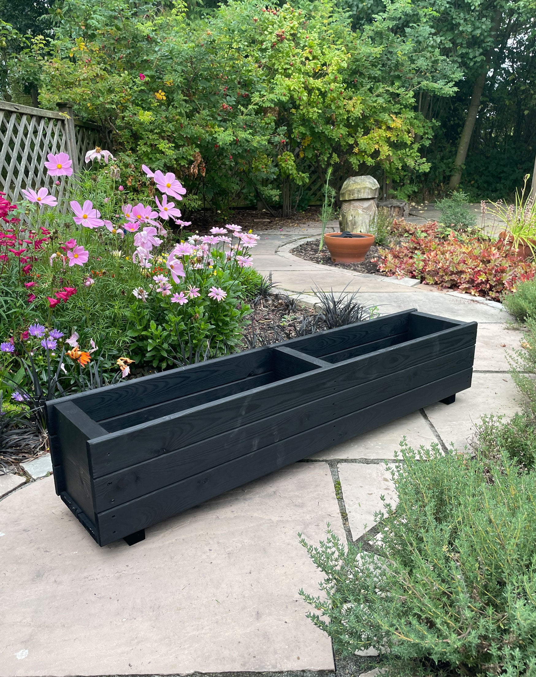 Rectangular Wooden Garden Planters – Outdoor Heavy-Duty Wooden Troughs Black