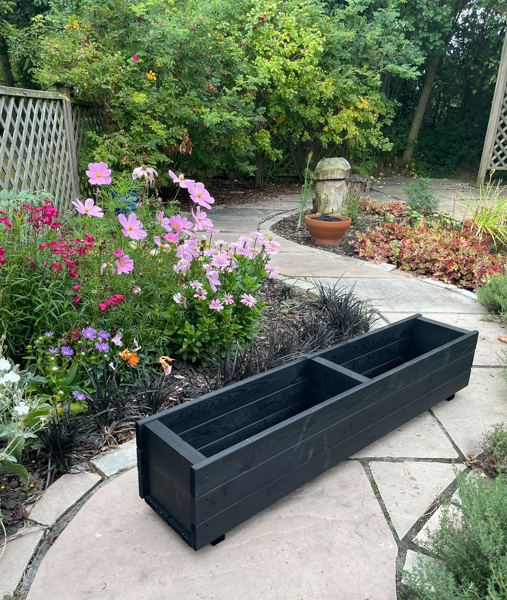 Rectangular Wooden Garden Planters – Outdoor Heavy-Duty Wooden Troughs Black
