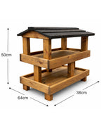 Heavy Duty Wooden Ground Bird Feeder Table - Ready Assembled Outdoor Wild Bird Feeding Station with Black Roof