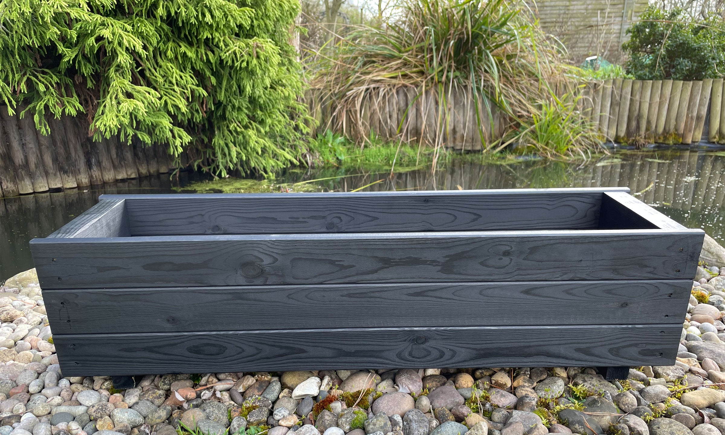 Rectangular Wooden Garden Planters – Outdoor Heavy-Duty Wooden Troughs Black