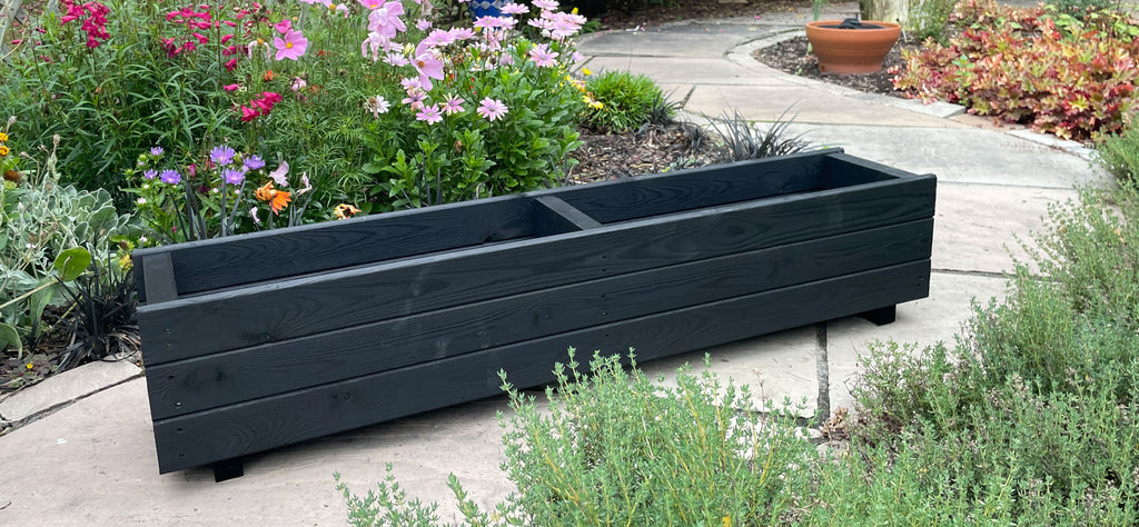 Rectangular Wooden Garden Planters – Outdoor Heavy-Duty Wooden Troughs Black