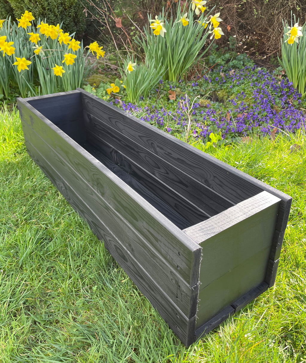 Rectangular Wooden Garden Planters – Outdoor Heavy-Duty Wooden Troughs Black