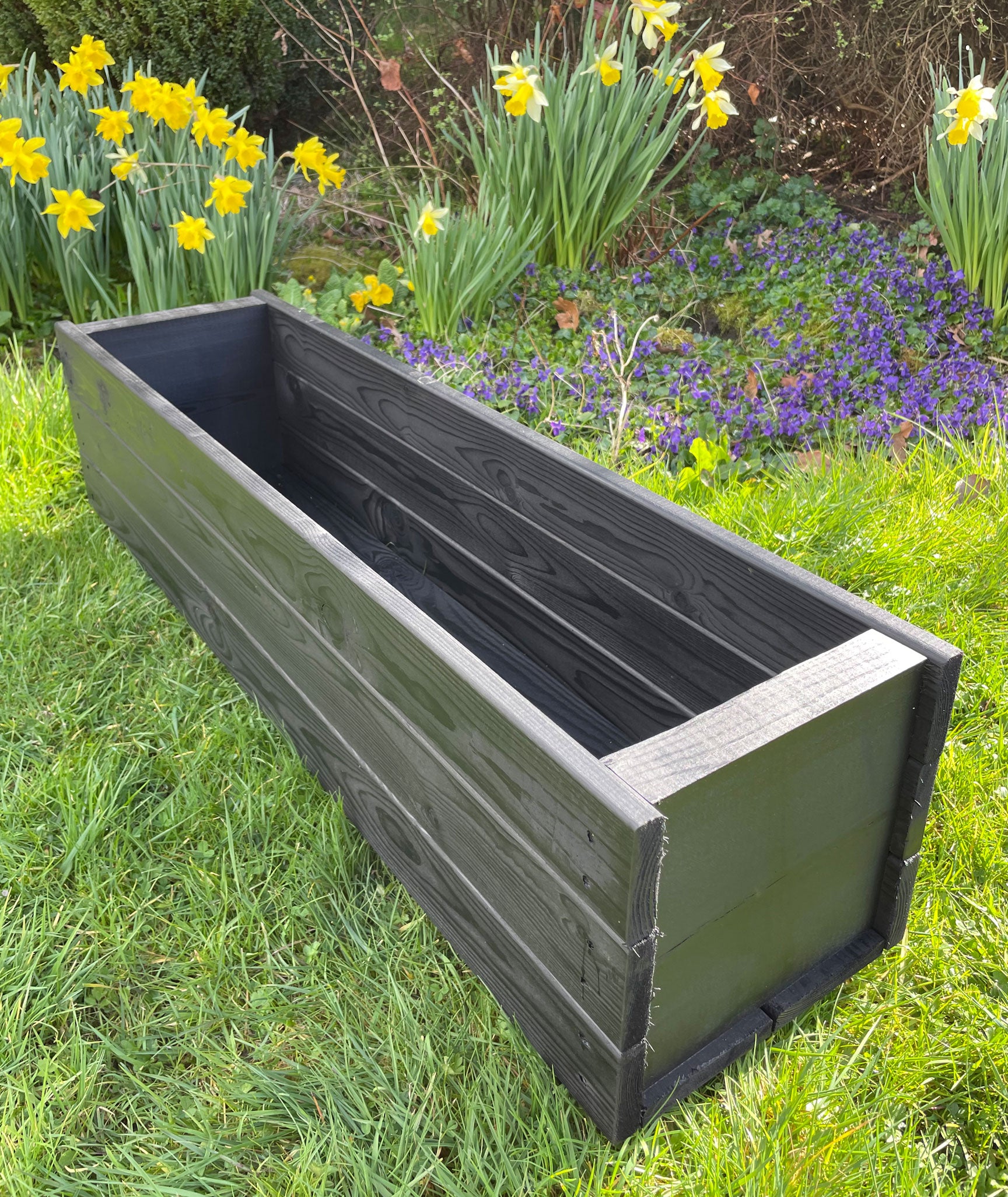 Rectangular Wooden Garden Planters – Outdoor Heavy-Duty Wooden Troughs Black