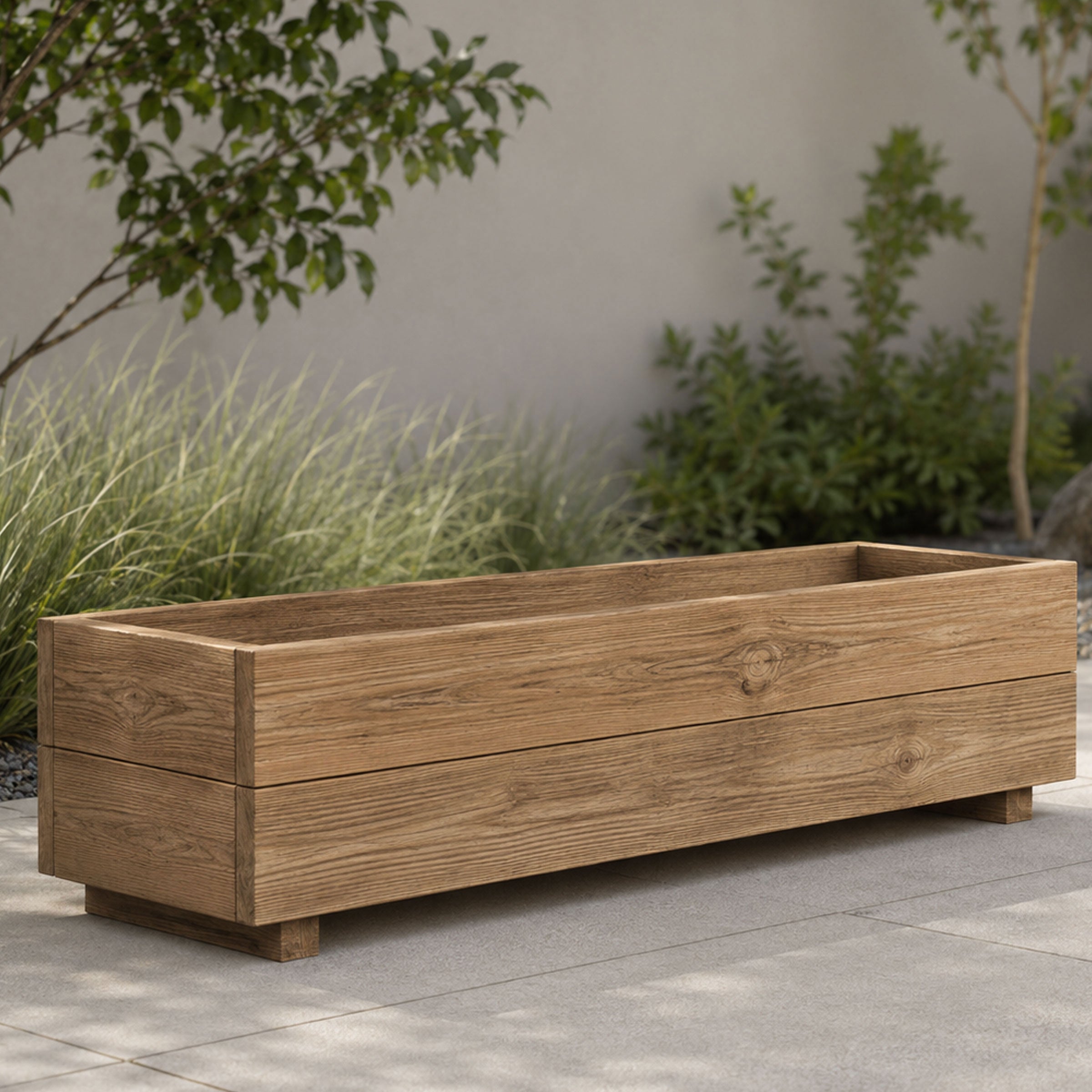 Wooden Garden Planter 90cm Raised Flower Herb Trough Patio Decking Pot