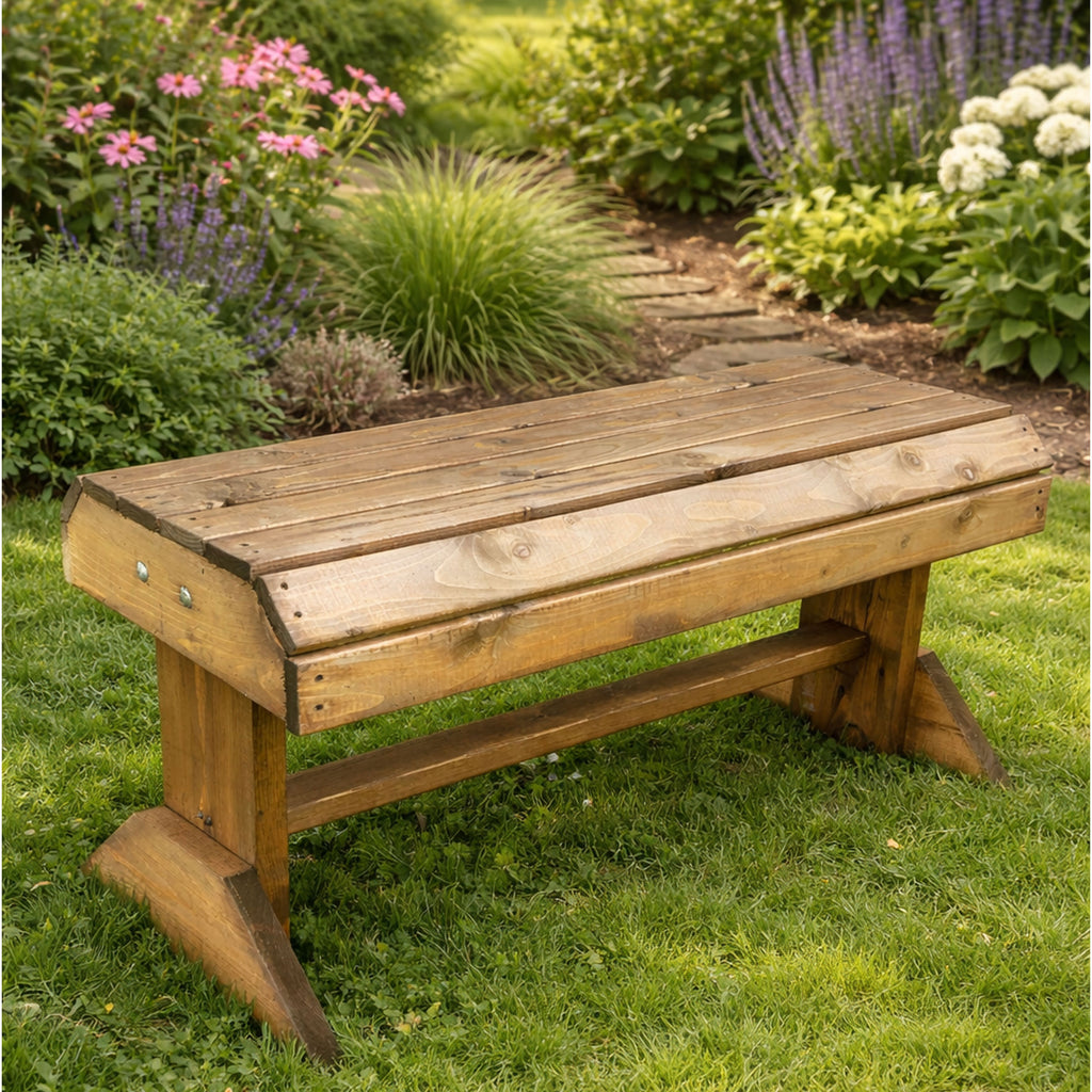 Handmade Wooden Garden Bench - Rustic Solid Wood Outdoor Seating