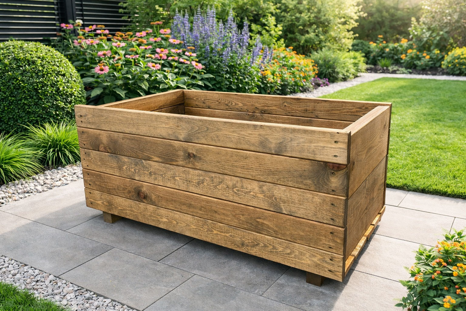 Extra Height Width Wooden Garden Planter Heavy Duty Timber Trough for Shrubs and Flowers