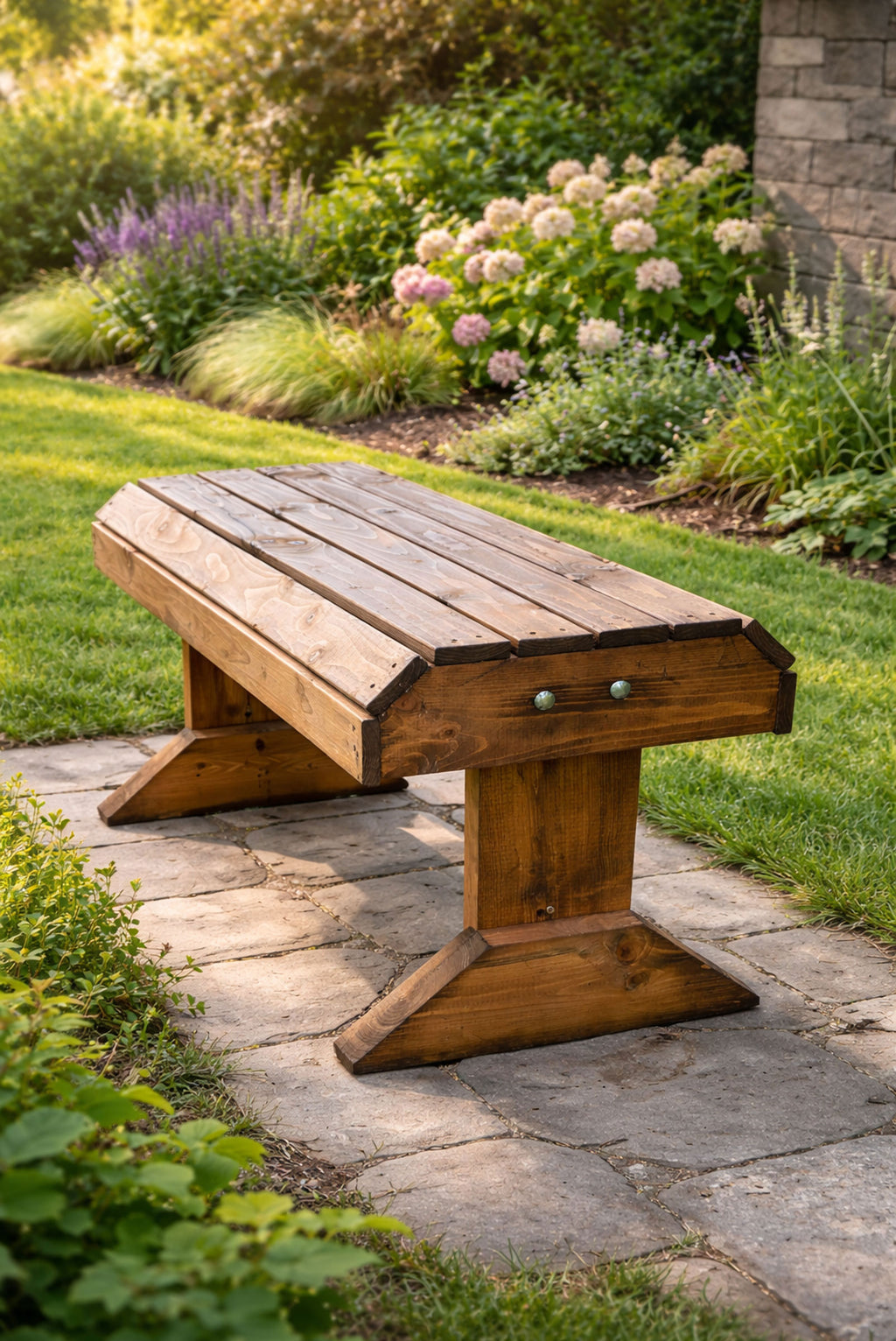 Handmade Wooden Garden Bench - Rustic Solid Wood Outdoor Seating