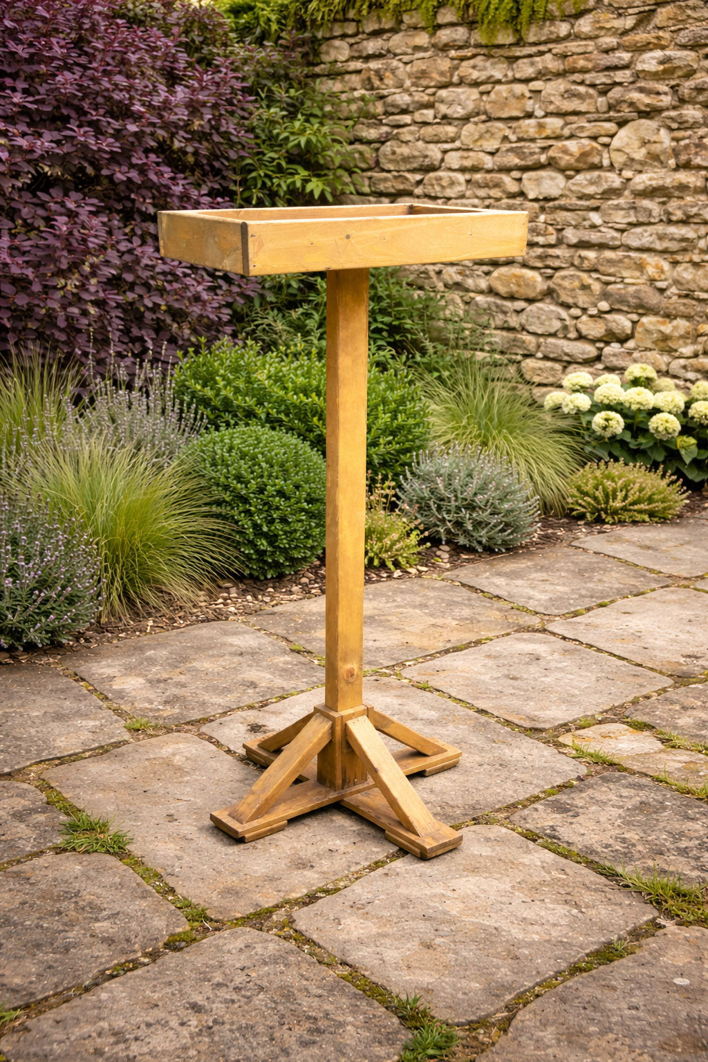 Large Wooden Bird Table with Large Tray - Handmade Garden Bird Feeding Station 1.34m Tall