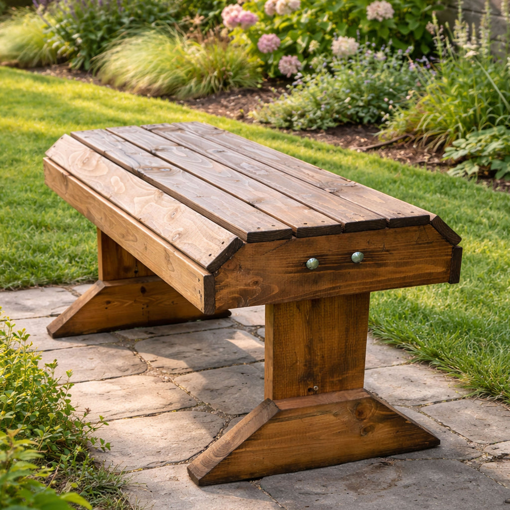 Handmade Wooden Garden Bench - Rustic Solid Wood Outdoor Seating