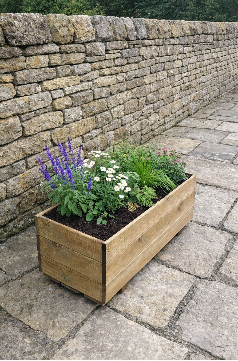 Handcrafted Wooden Planter Trough Box - Timber Planting Garden Container for Patio and Balcony