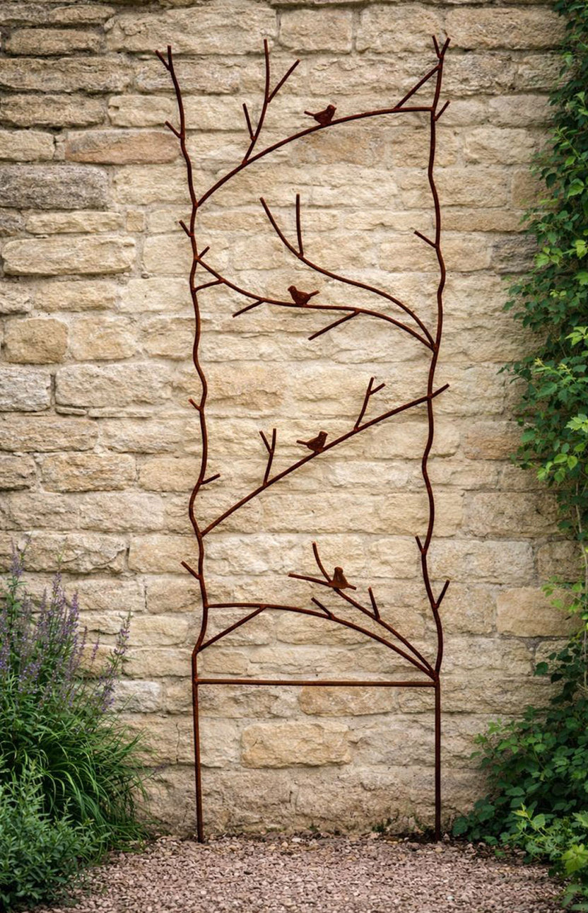 Metal Garden Trellis Wall Panel in Natural Rust - Decorative Steel Pla ...