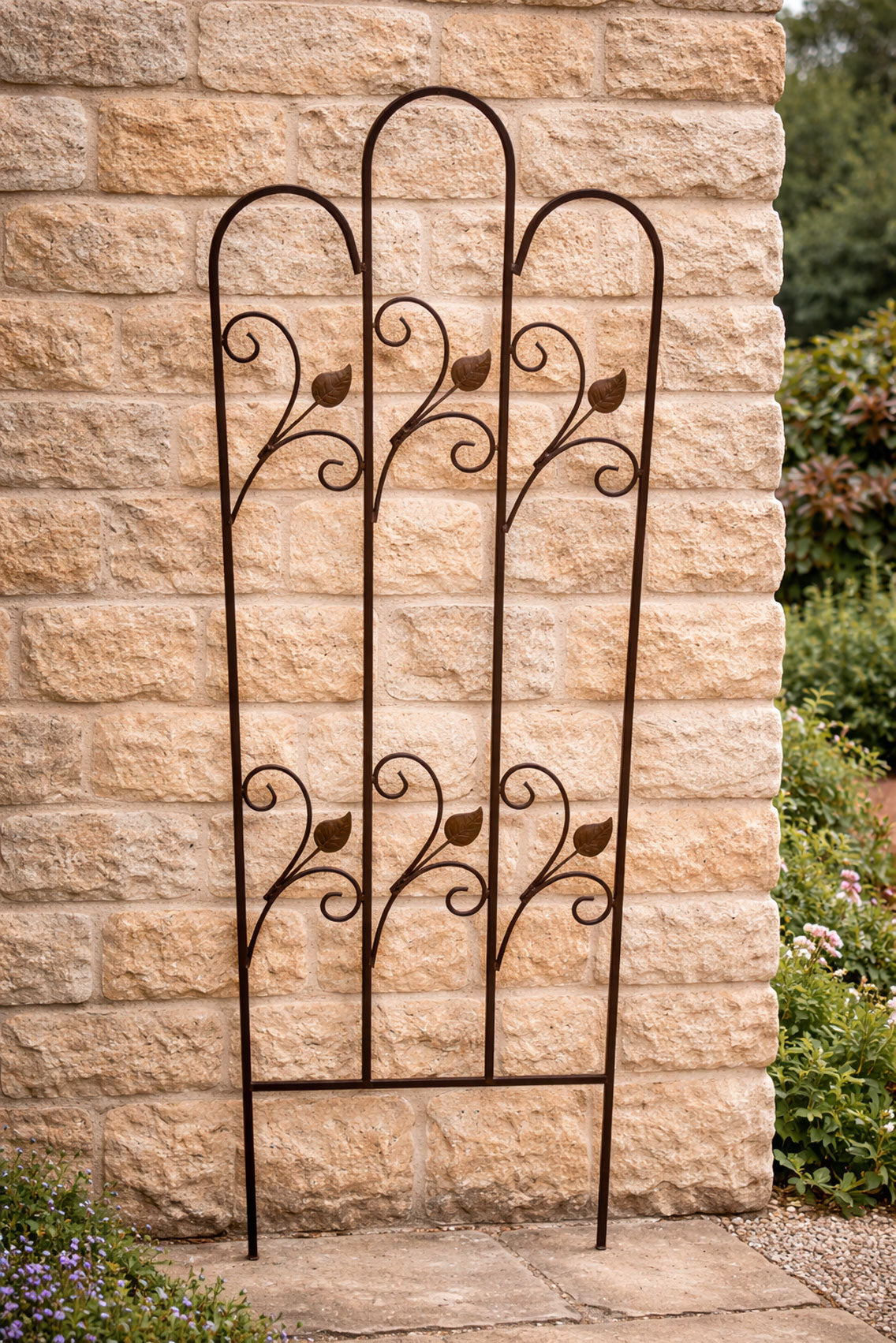 Garden Plant Support Trellis - Rust Effect Steel Climbing Plant Frame 120cm