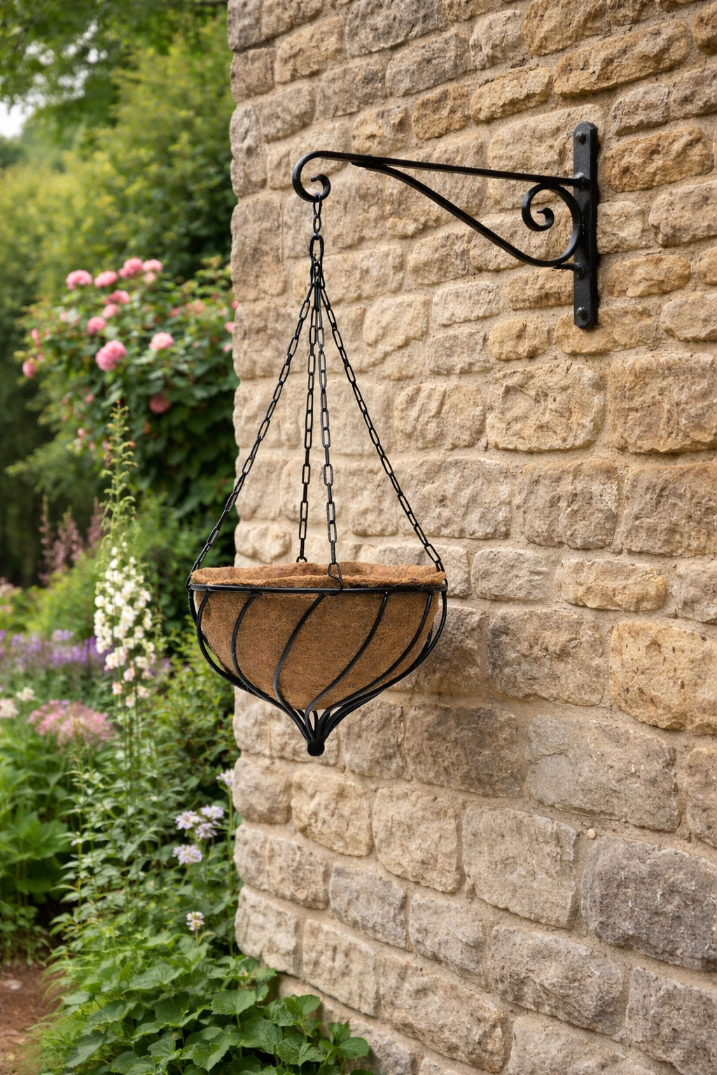 Metal Hanging Baskets with Coco Liners -  Spiral Ironwork Planter Size 35cm & 40cm