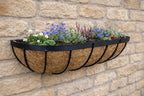 Twin Pack Outdoor Metal Wall Planters 60cm Window Boxes with Natural Coir Liners for Garden Walls