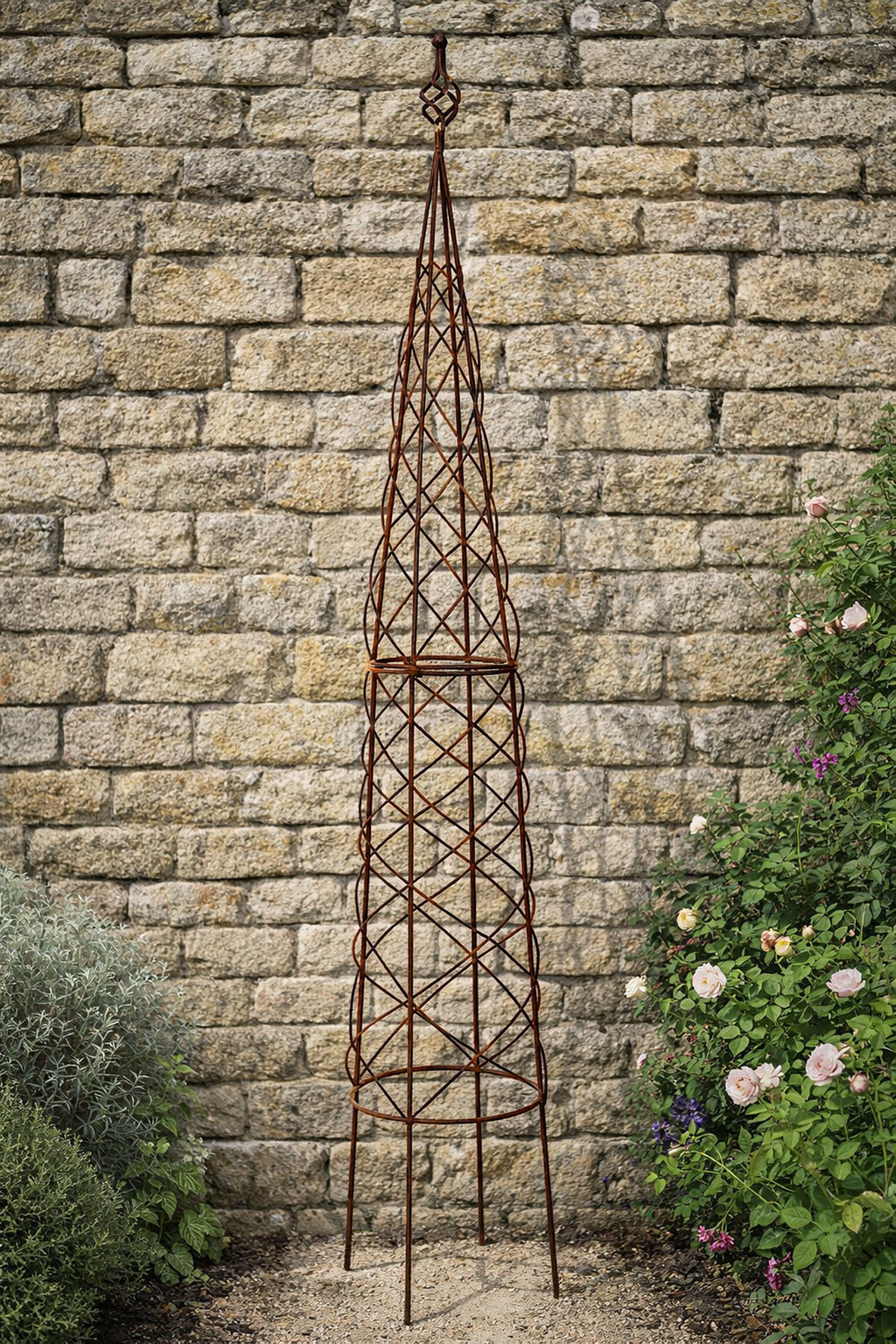 Rustic Metal Garden Obelisk - Spiral Climbing Plant Support Large