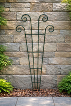 Green Metal Garden Trellis with Scrolled Detail - Sturdy Steel Plant Support for Climbing Plants and Containers