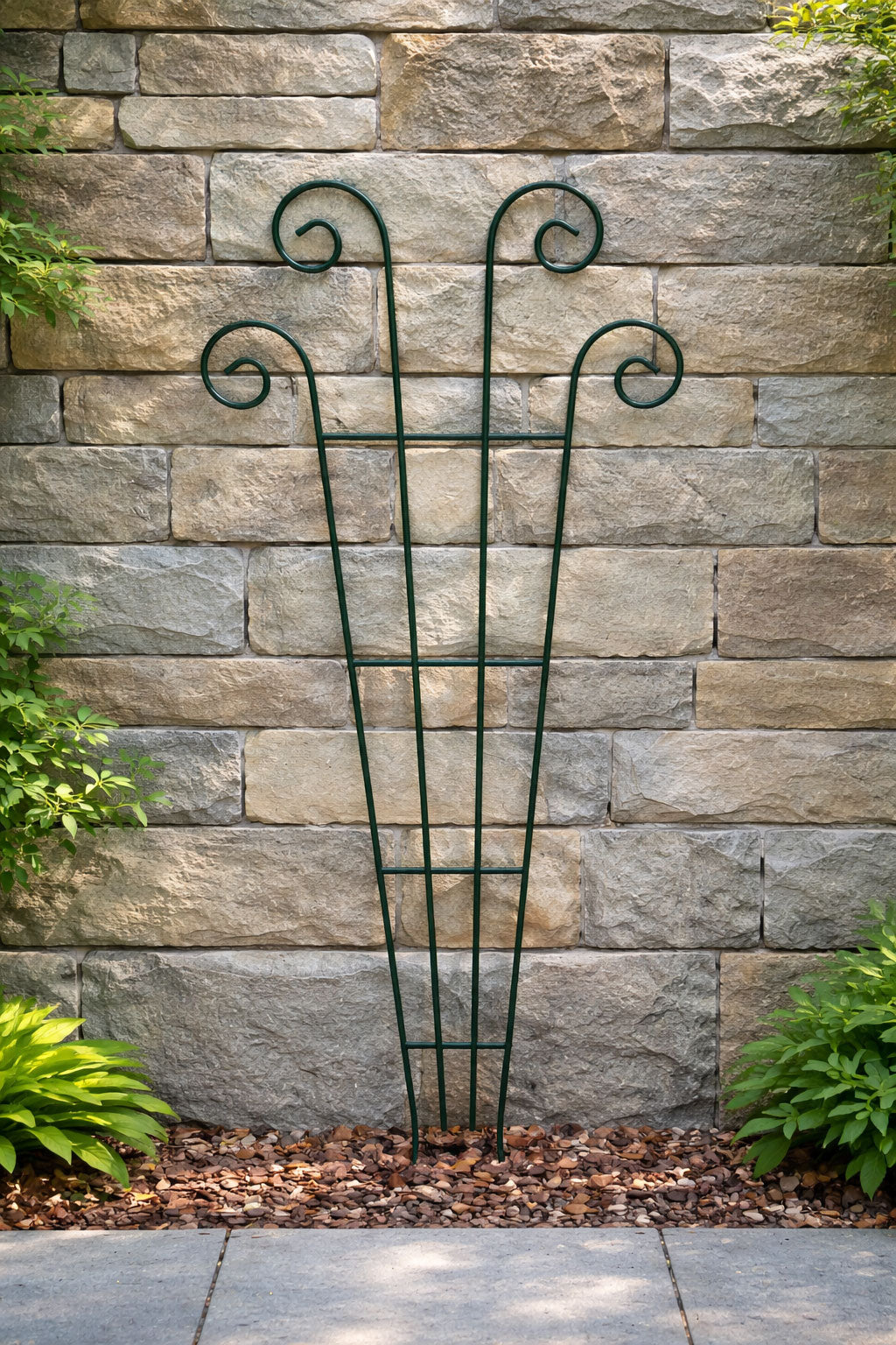 Green Metal Garden Trellis with Scrolled Detail - Sturdy Steel Plant Support for Climbing Plants and Containers