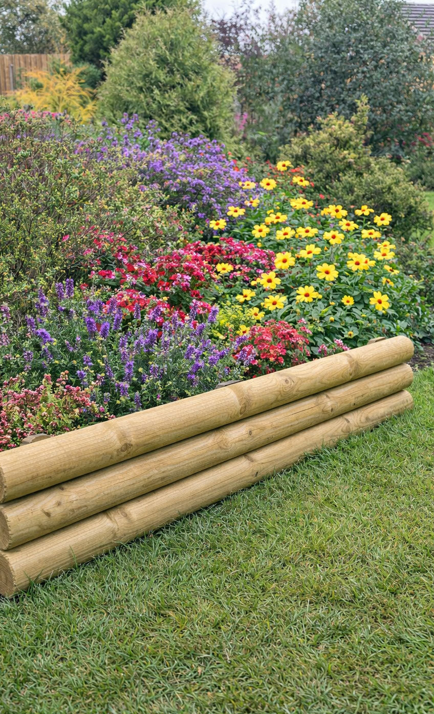 Horizontal Garden Wooden Log Edging Timber Border Fence Panels 3 Sizes