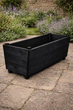 Extra Deep Wooden Trough Garden Planter Black - Long Rectangular Patio Planter Herbs and Perennials
