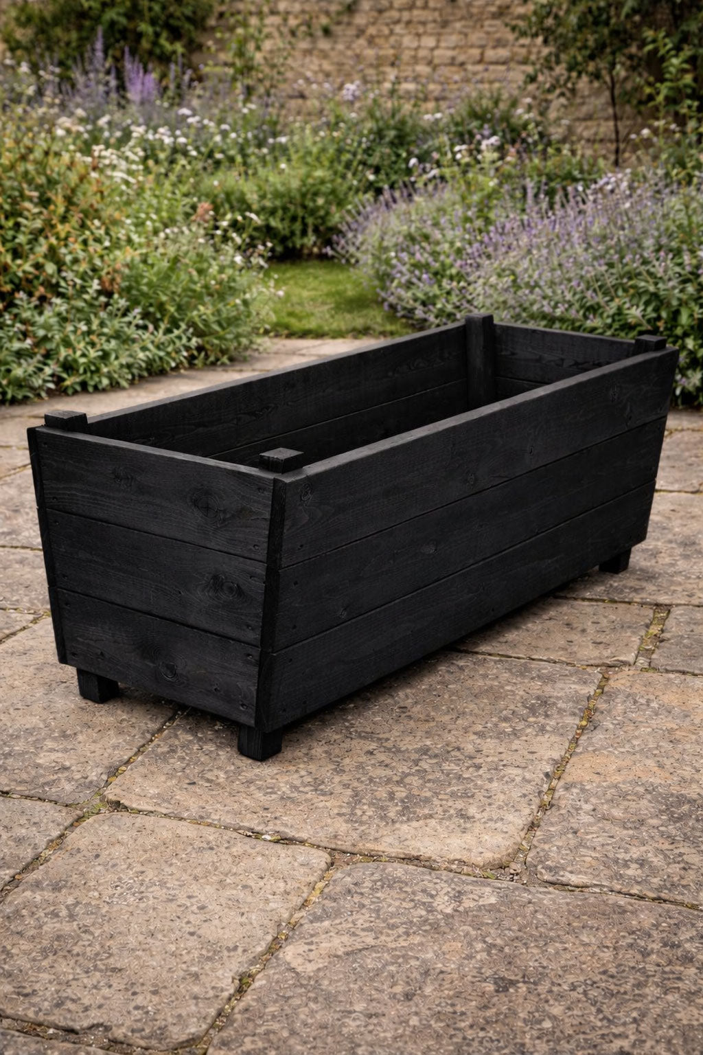 Extra Deep Wooden Trough Garden Planter Black - Long Rectangular Patio Planter Herbs and Perennials