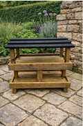 Heavy Duty Wooden Ground Bird Feeder Table - Ready Assembled Outdoor Wild Bird Feeding Station with Black Roof