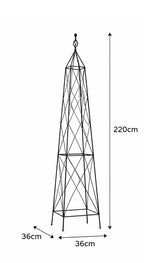 Black Iron Garden Obelisk 220cm Tall Metal Plant Support Frame for Climbing Roses &Vines