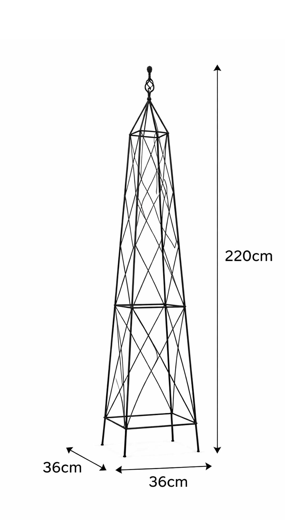 Black Iron Garden Obelisk 220cm Tall Metal Plant Support Frame for Climbing Roses &Vines
