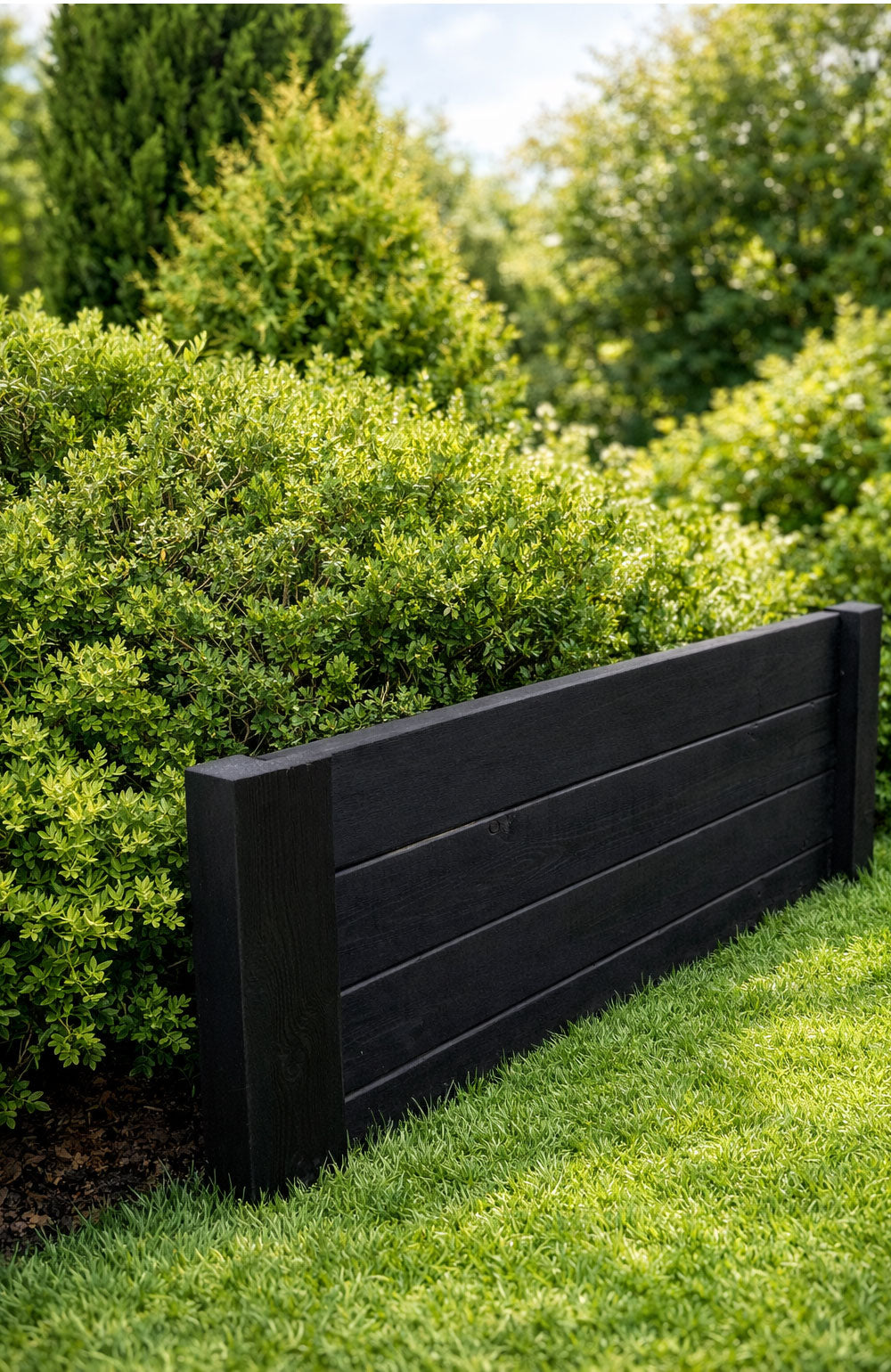 Black Timber Garden Edging Panels Heavy Duty - Wooden Lawn & Border Edge 2 Heights and 5 Lengths