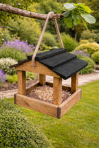 Timber Wooden Bird Feeder with Black Roof Hanging Garden Wild Bird Table Feeding Station