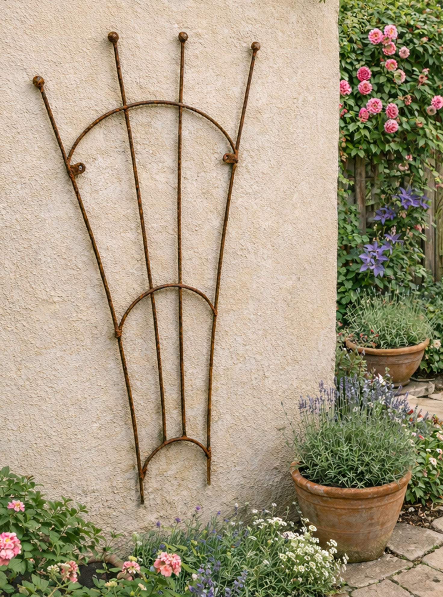 Heavy Duty Steel Fan Plant Support for Climbing Flowers & Vines Natural Rust