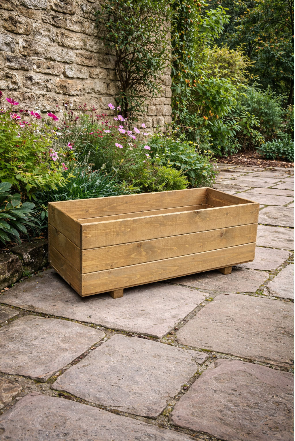Handcrafted Wooden Planter Trough Box - Timber Planting Garden Container for Patio and Balcony