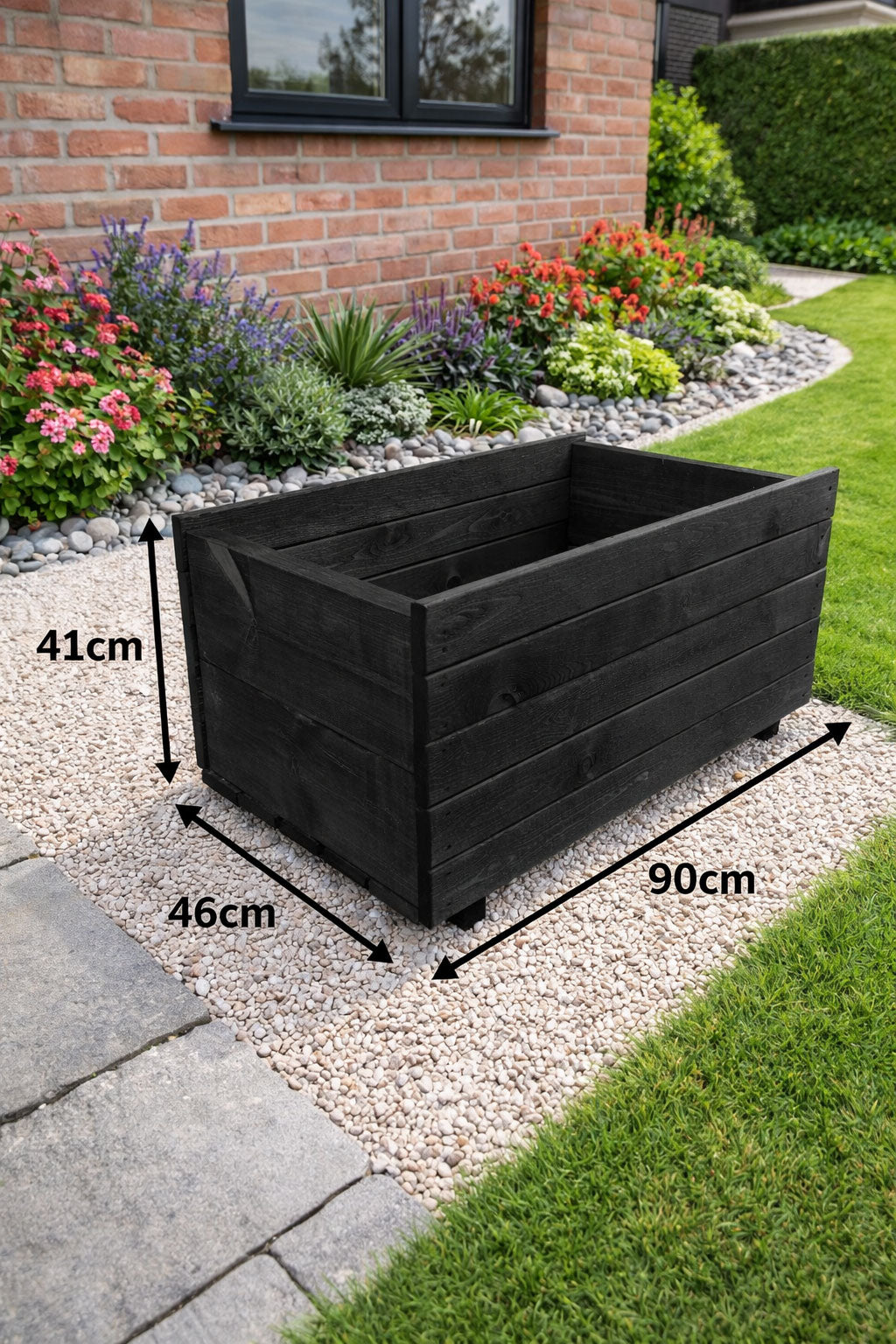 Fully Assembled Wooden Garden Planter - Heavy Duty Extra Height Outdoor Plant Box for Modern Gardens