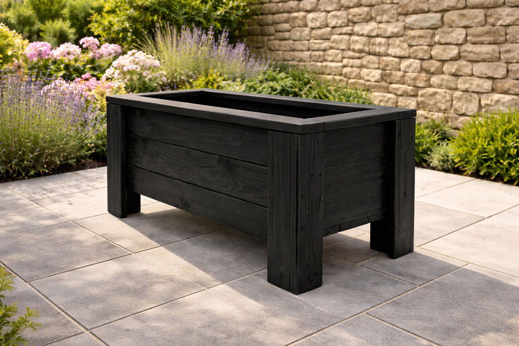 Premium Heavy Duty Wooden Planter Box - Black Raised Garden for Outdoor Plant Container Fully Assembled