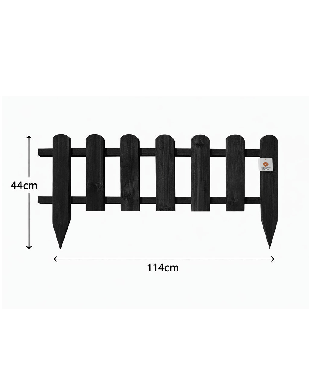 Low Black Garden Edging Fence Decorative Timber Picket Border for Lawns Paths & Flower Beds