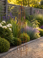 Metal Garden Obelisk with Spiral Top - Steel Climbing Plant Support Frame with Natural Rust Finish
