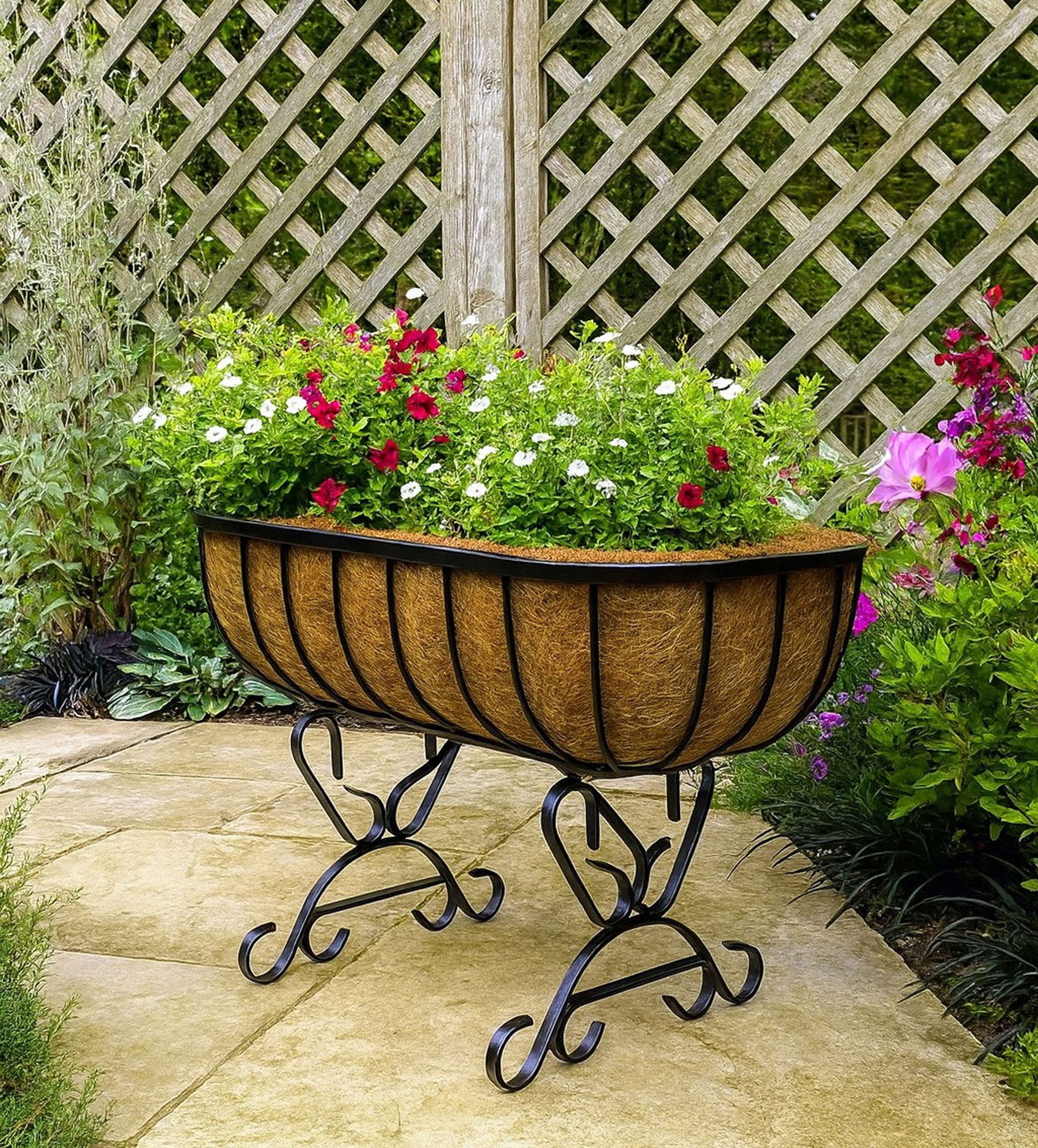 Metal Raised Planter on Legs - Outdoor Garden Container with Coco Liner