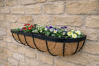 Twin Pack Outdoor Metal Wall Planters 60cm Window Boxes with Natural Coir Liners for Garden Walls