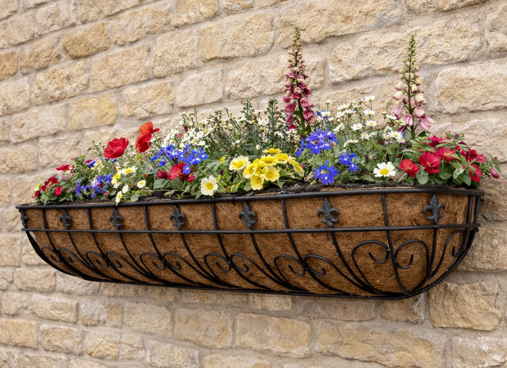 Twin Pack Metal Wall Planters with Coco Liners Iron Wall-Mounted Garden Planters Extra Large