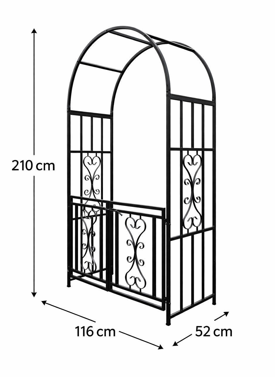 Metal Garden Arch with Opening Gate - Steel Garden Archway Walkway Entrance Frame for Climbing Roses
