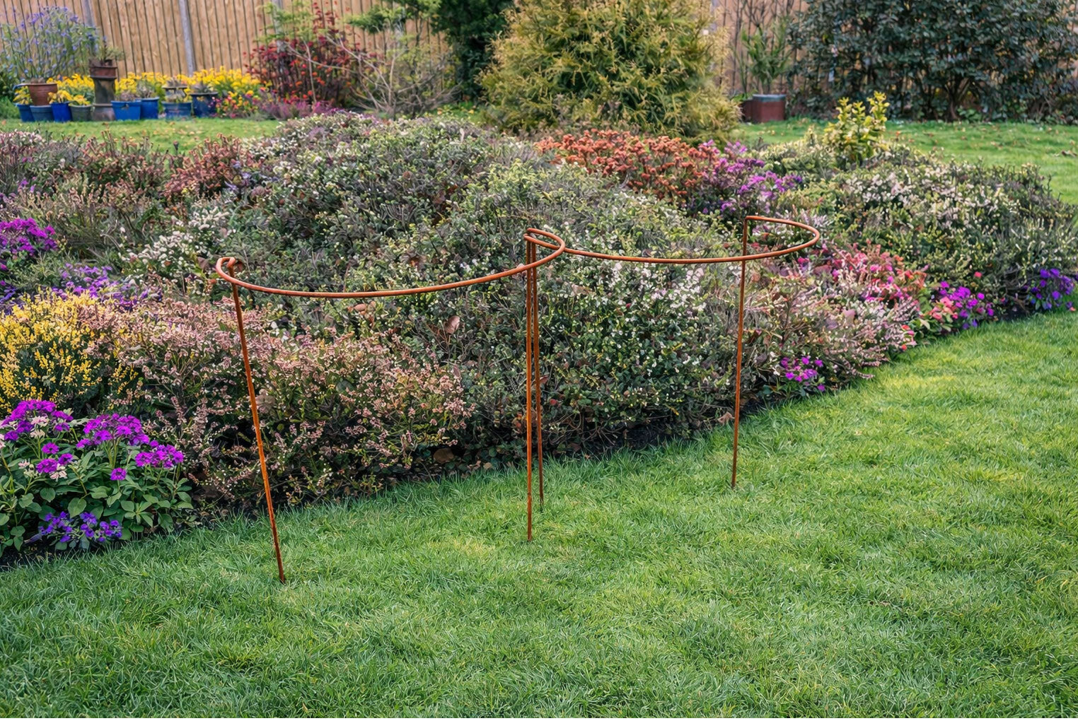 Garden Plant Support Hoops – Set of 2 Interlocking Metal Plant Supports Natural Rust Finish