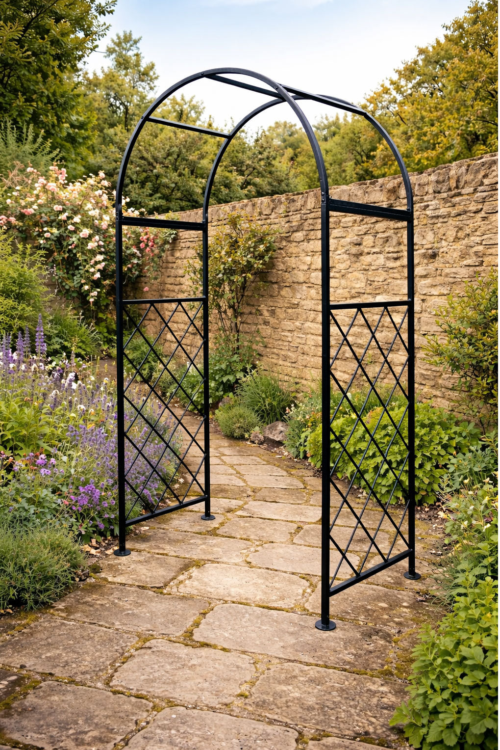 Metal Garden Archway Lattice Durable Square - Section Steel Arch for Climbing Plants