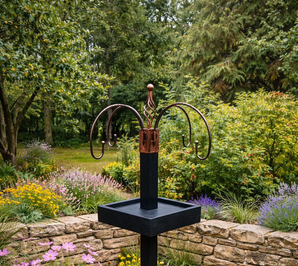 Wooden Bird Table Feeding Stand with Four Hooks Large Garden Bird Feeder Station for Patio Outdoor