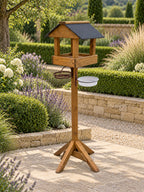 Meadows Wooden Bird Table with Black Roof, Feeding Station Trays & Bird Bath
